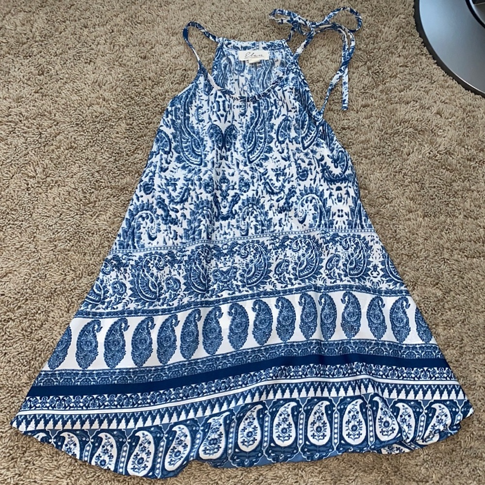 Blue&white paisley halter neck tank top